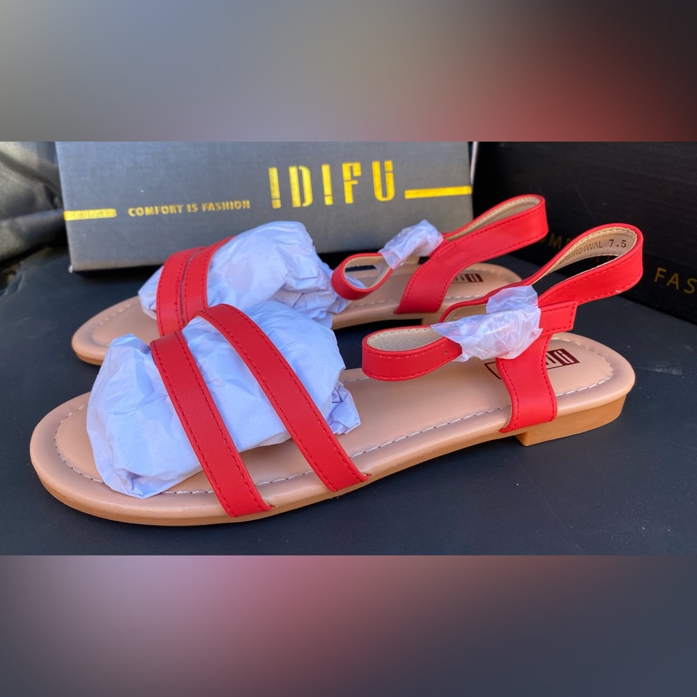 IDIFU Women's Vibrant Red Strappy Sandals